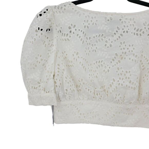 Majorelle Eyelet Krina Crop Top XS White Button Up Puff Sleeve Rockabilly Boho - Picture 8 of 15